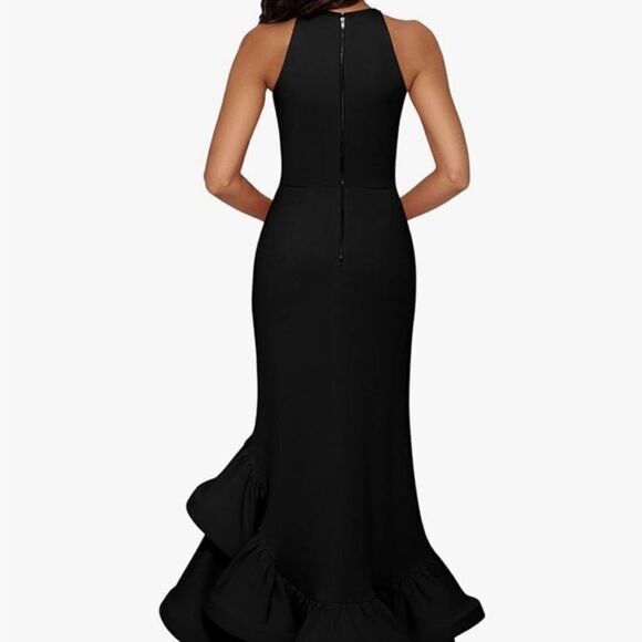 Betsy & Adam A22845  "ARIELLE" SCUBA CREPE RUFFLE SLIT GOWN size 12 - Picture 2 of 8